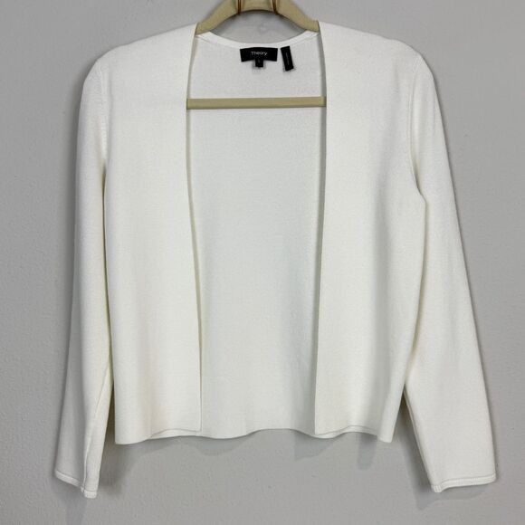 Theory White Open Front Cardigan Sweater L - Picture 1 of 8